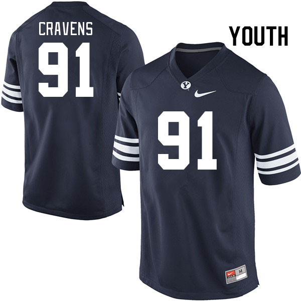 Youth #91 Jackson Cravens BYU Cougars College Football Jerseys Stitched-Navy